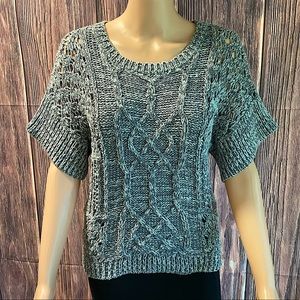 Prana size XS gray boho braided knit short sleeve sweater blouse comfy